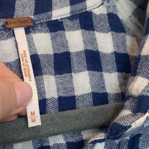 Free People Navy and White Gingham Tunic Shirt - Picture 3 of 3